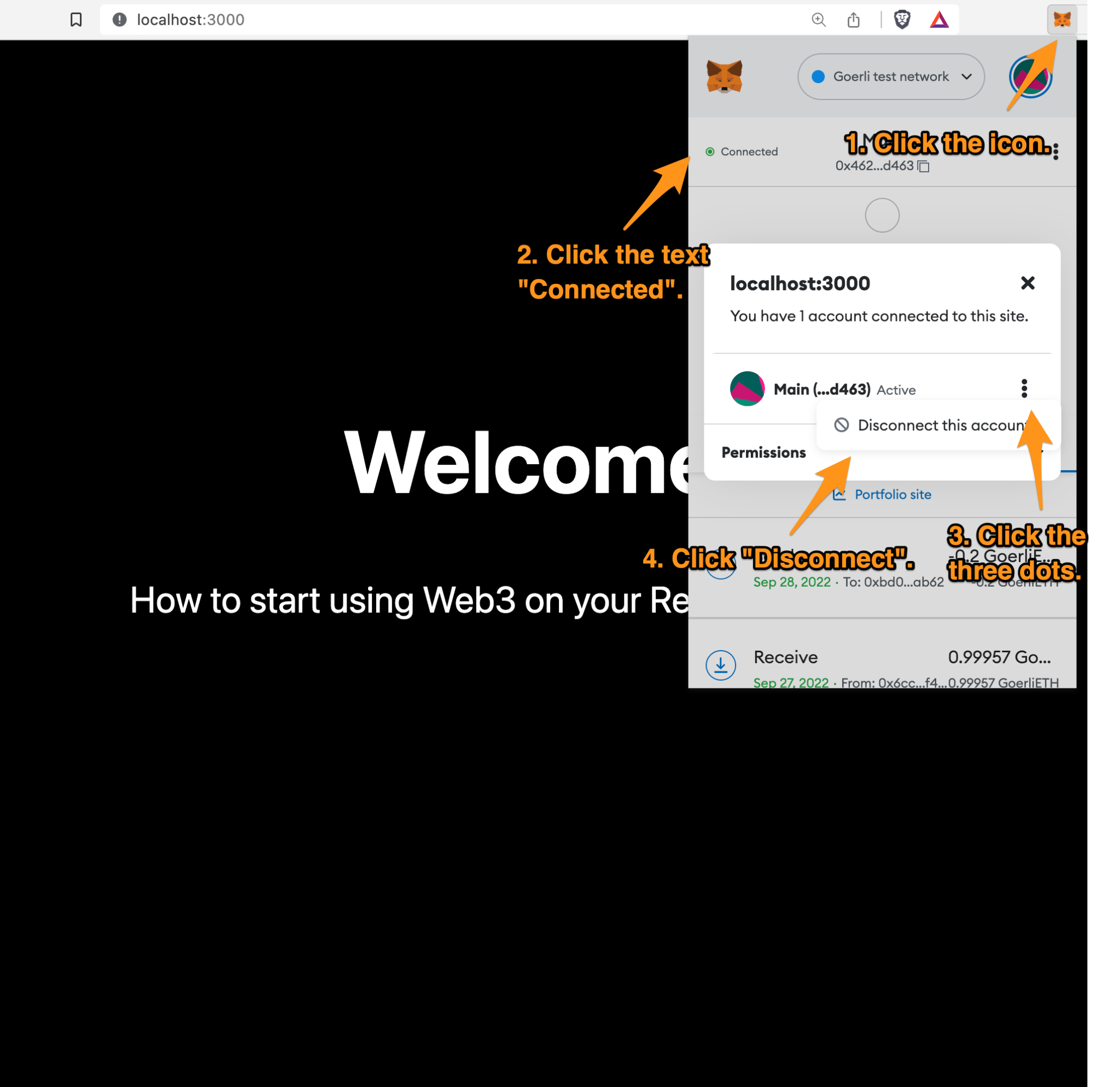 Fig. 10: How to disconnect your Metamask wallet