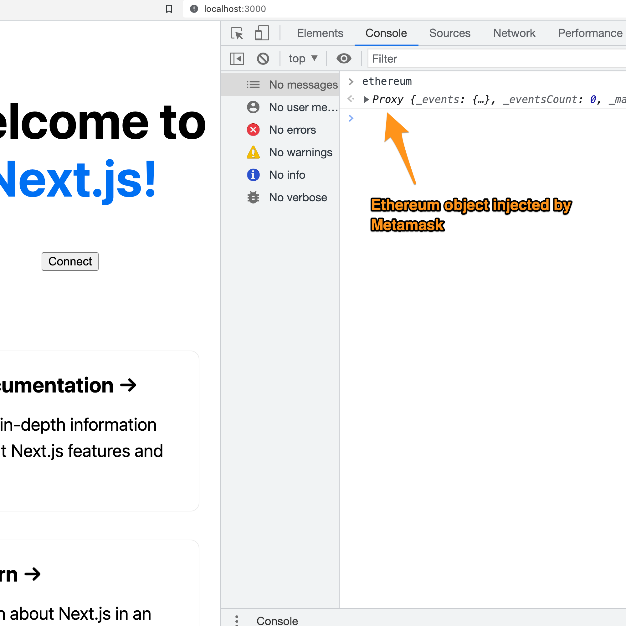 Fig. 5: Ethereum object injected by Metamask